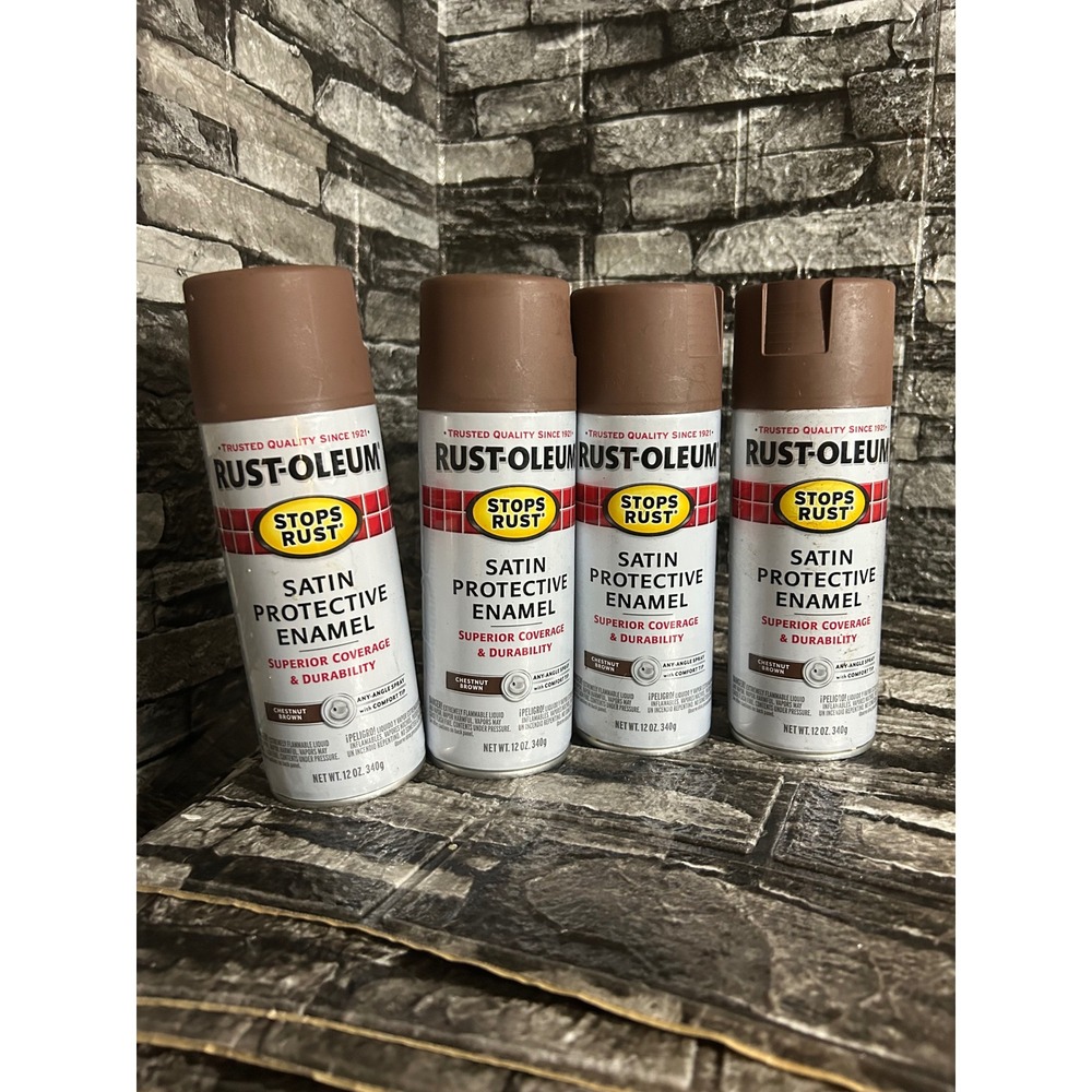 4 Pack Rust-Oleum Stops Rust Satin Protective Enamel Chestnut Brown 12oz Spray